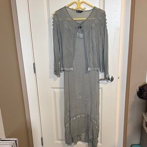Chaps Elegant Gray Maxi Dress with Jacket